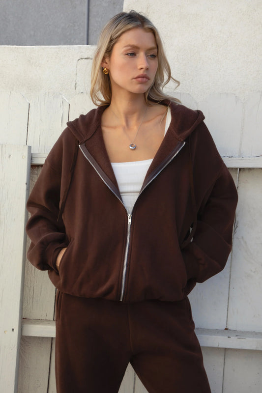 Oversized Cocoa Zip Up Hoodie